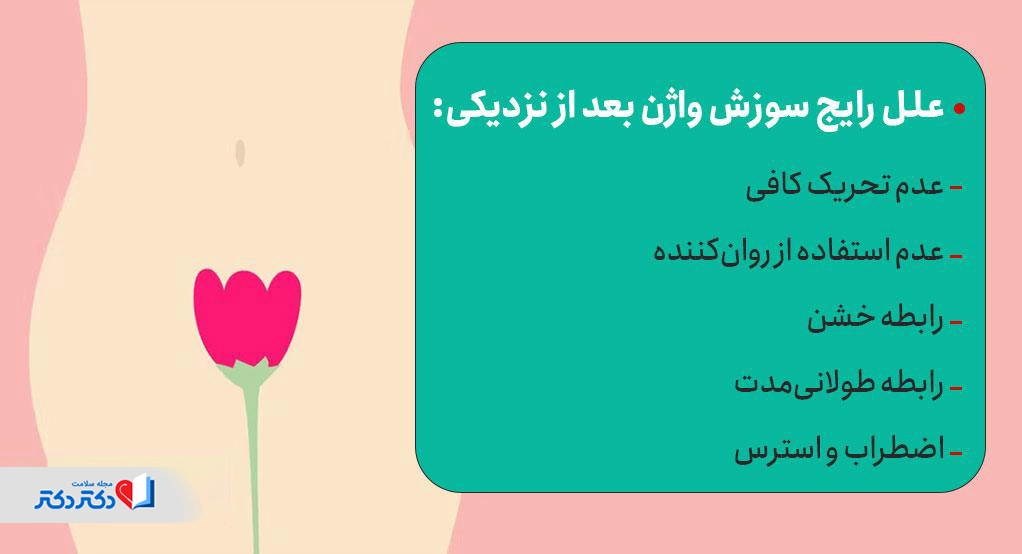 علل رایج سوزش واژن بعد از نزدیکی در عکس مشاهده میشود.