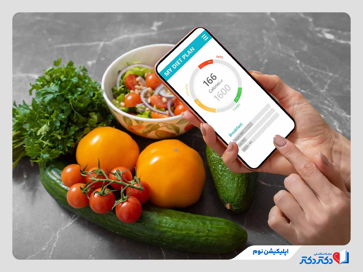 فرد در حال استفاده از اپلیکیشن نوم برای لاغری