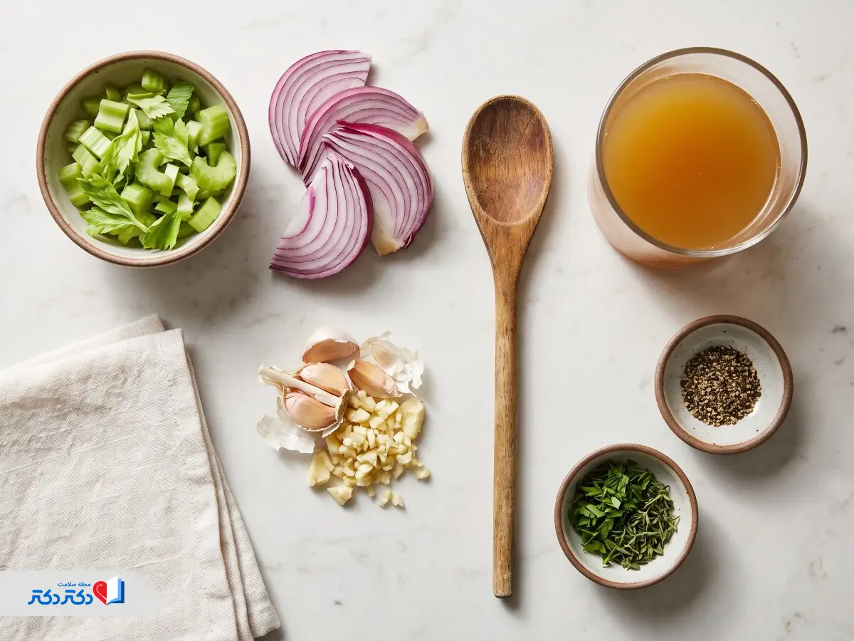 مواد لازم برای تهیه سوپ کرفس رژیمی