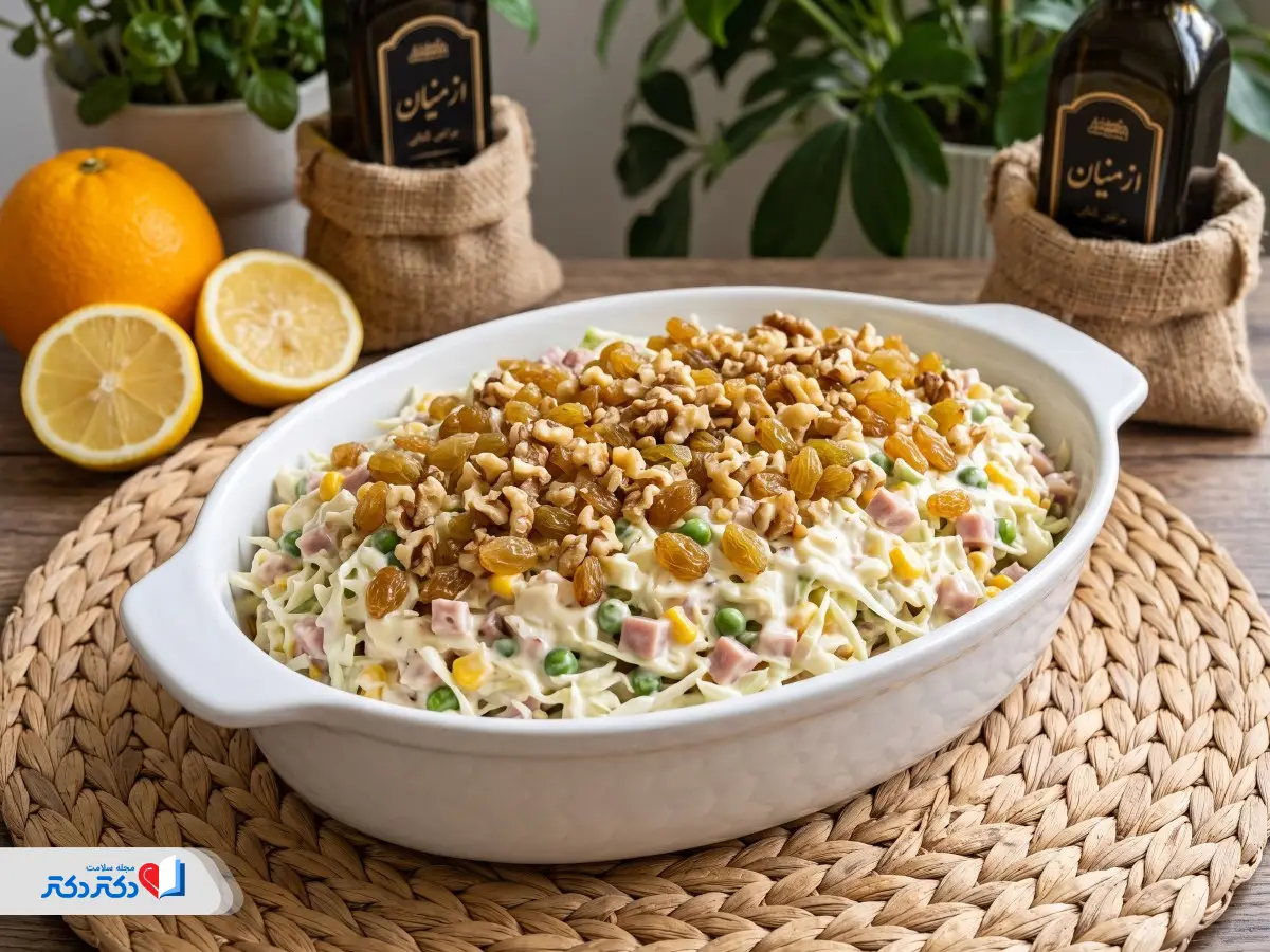 سالاد اندونزی رژیمی با کشمش و گردو