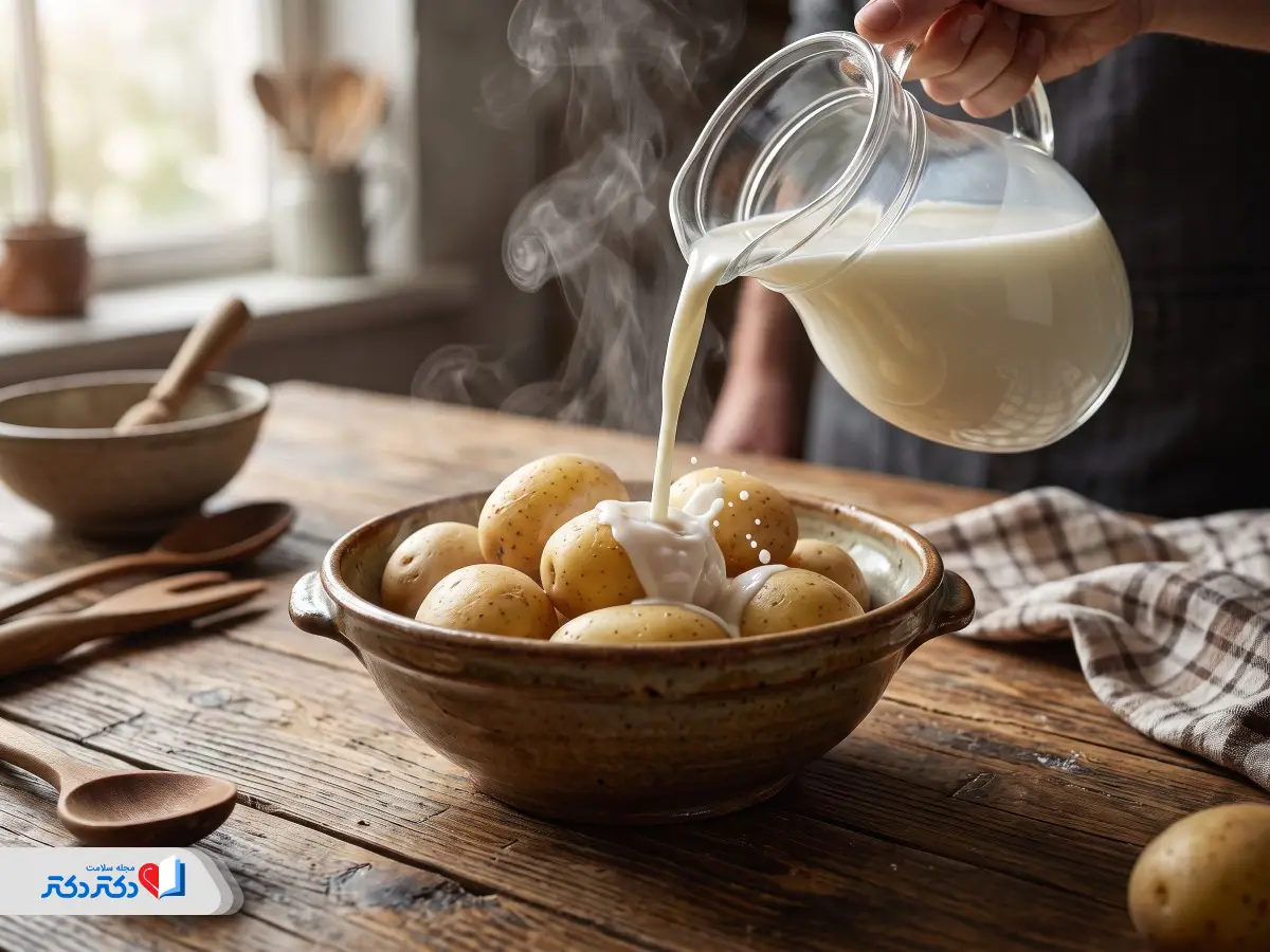 پوره سیبزمینی رژیمی با شیر کمچرب