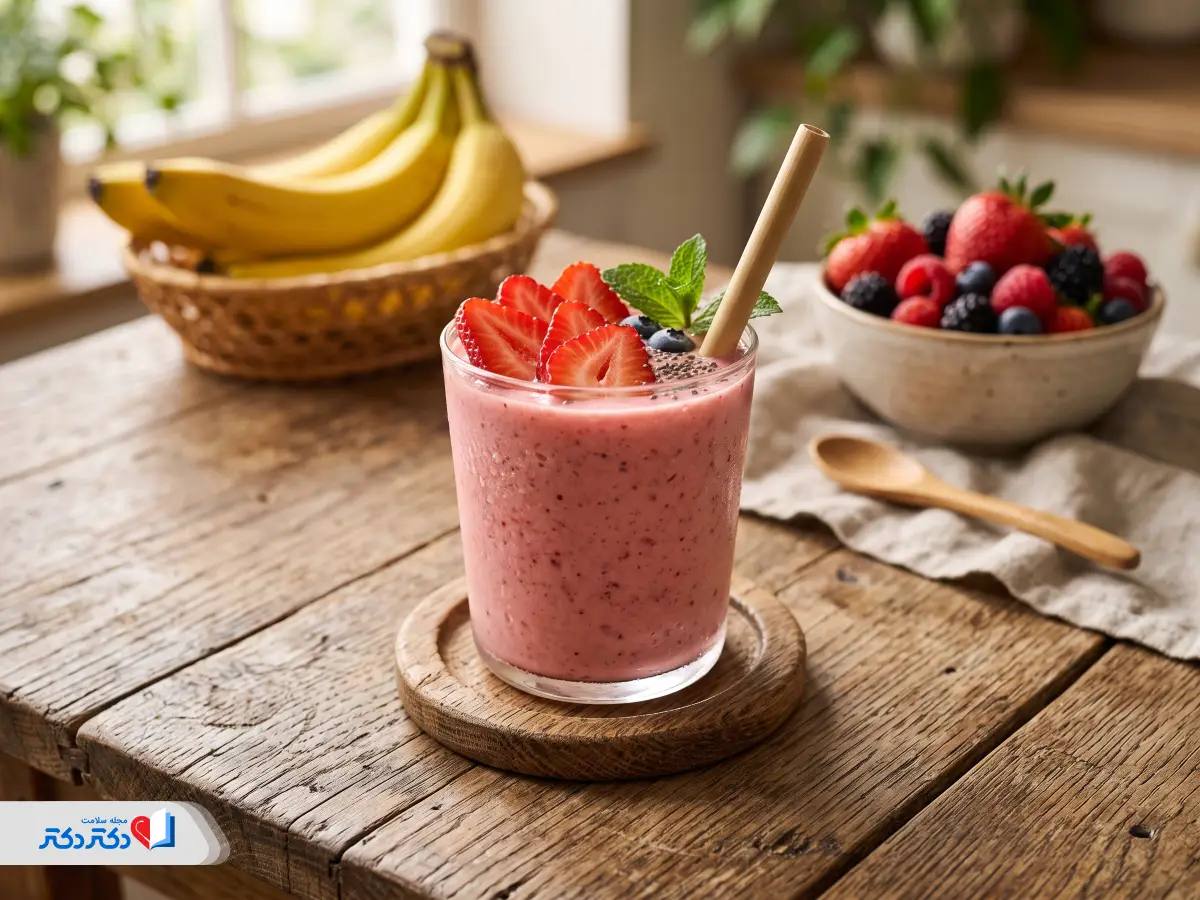 اسموتی موز و توت فرنگی رژیمی