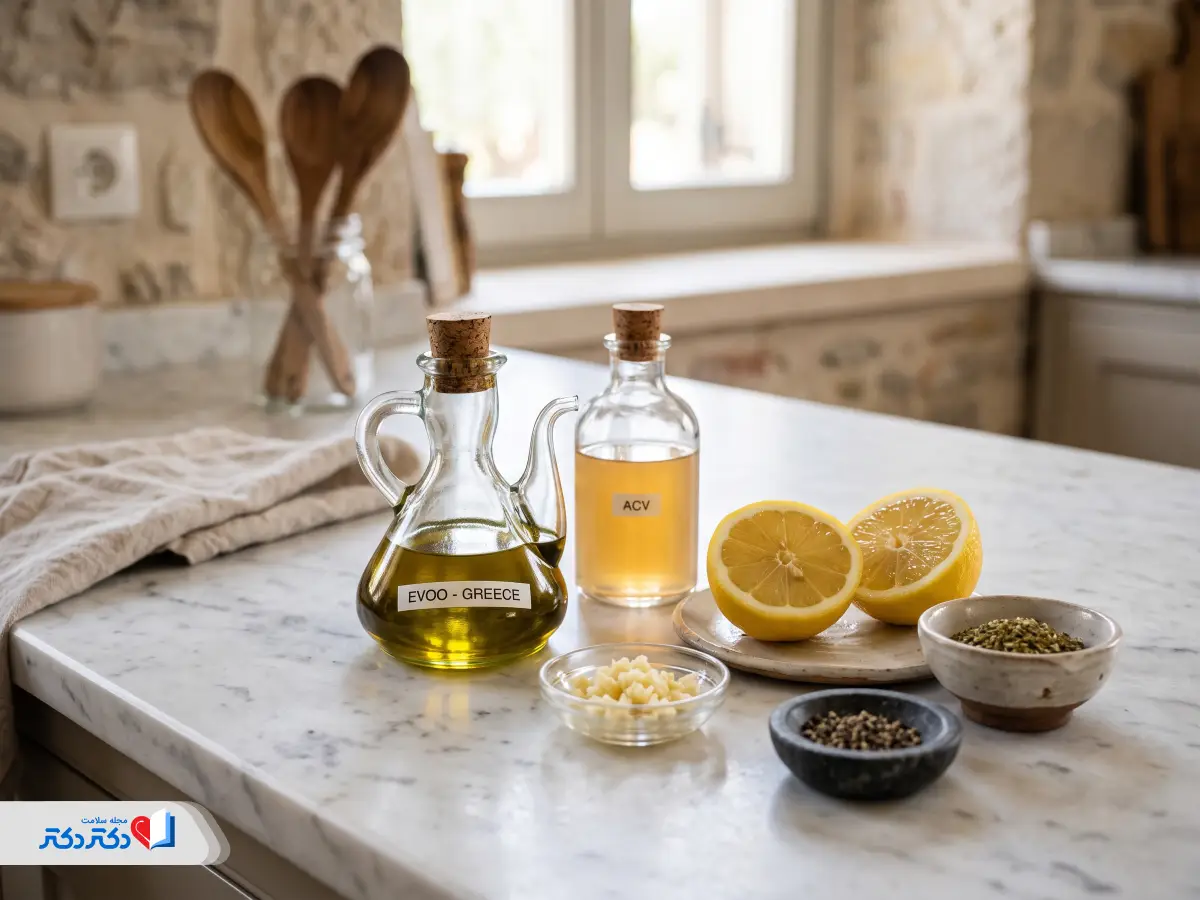 مواد لازم برای تهیه سس سالاد یونانی
