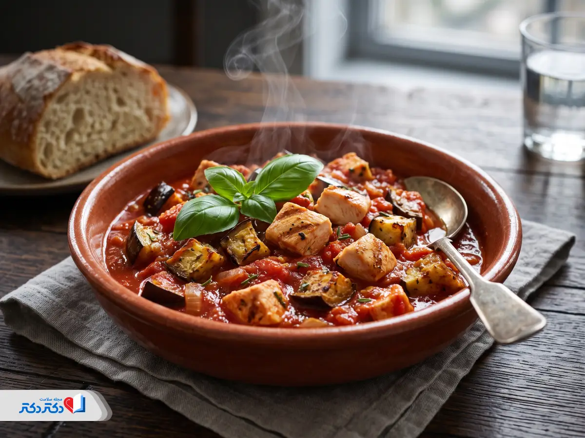 طرز تهیه خوراک بادمجان و مرغ رژیمی
