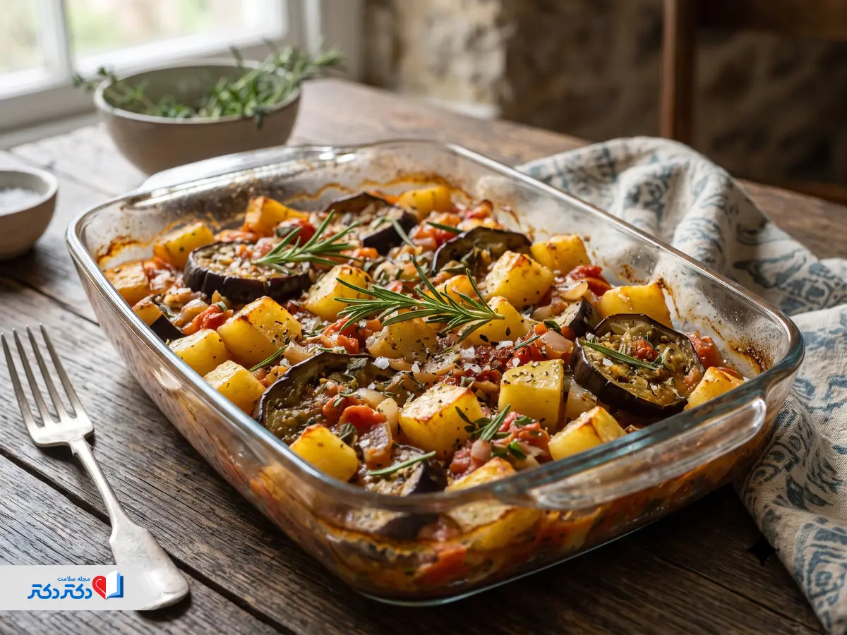 طرز تهیه خوراک بادمجان و سیبزمینی رژیمی