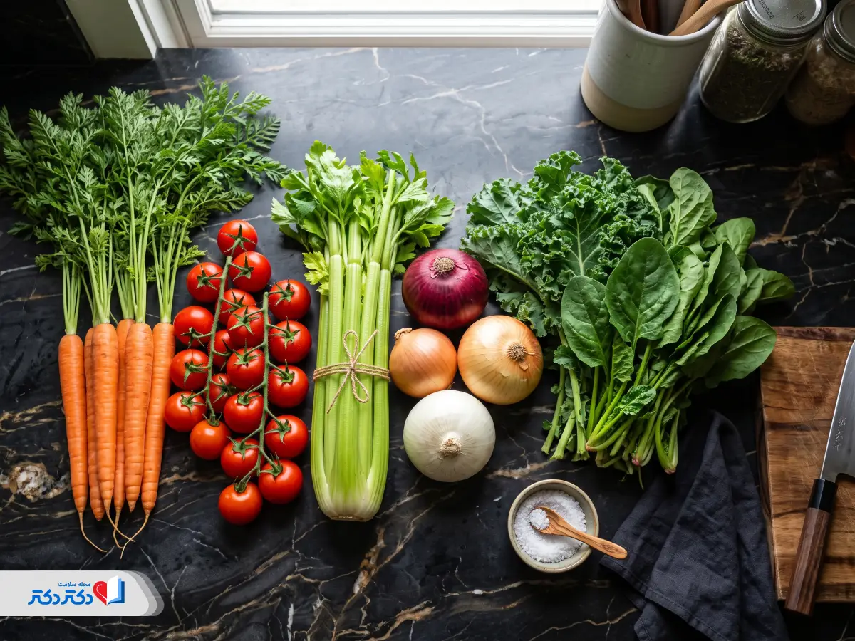 مواد لازم برای تهیه سوپ سبزیجات رژیمی