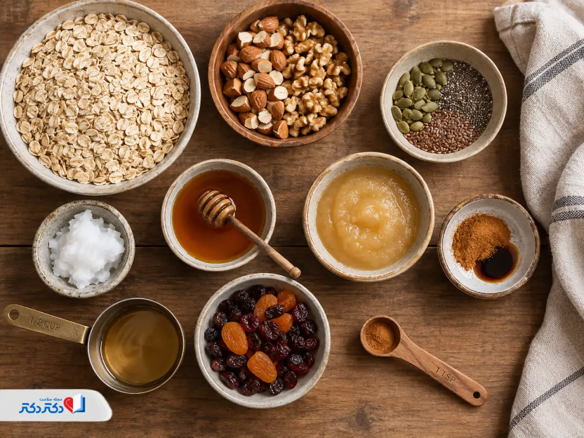 مواد مورد نیاز برای تهیه گرانولا رژیمی